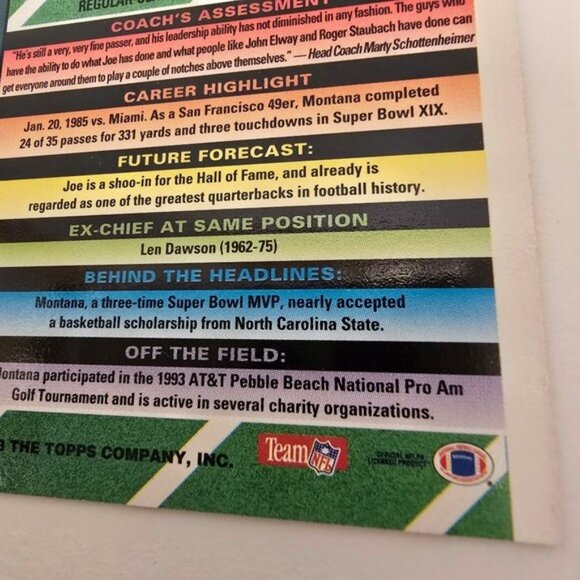 Vintage Joe Montana Trading Card Kansas City Chiefs Football Topps 1993 NFL QB - Picture 8 of 12